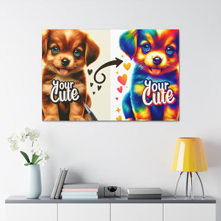 "Cuddly Canines: An Ode to Your Cuteness" with a playful, curious and happy puppy in pastel colors.- Canvas