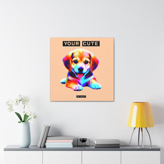 "Cuddly Canine Cuteness" featuring a playful, curious and happy puppy in shades of pastel pink and blue.- Canvas