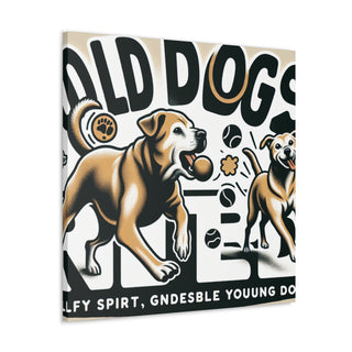 "Age is Just a Number: Celebrating the Charm and Energy of Senior Dogs" 

*insert image of an old dog running with a frisbee in its mouth, surrounded by younger dogs*- Canvas