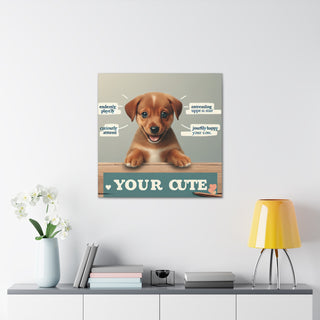 "Curious Paws" featuring a playful and happy puppy with pastel shades of pink and blue, radiating cuteness and joy.- Canvas