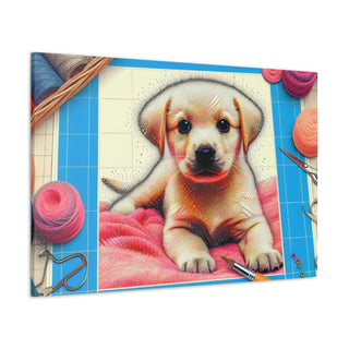 "Curious Canine Cuties" featuring the playful, curious, and happy puppy, Fluffball, in a colorful and heartwarming display of "Your Cute" text.- Canvas