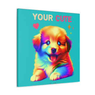 "Cuddly Canine Cutie" with a picture of an adorable puppy surrounded by bright pastel colors and playful elements like toys and flowers.- Canvas