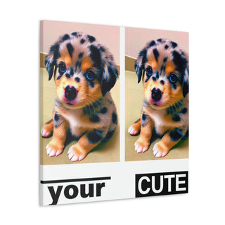 "Curious Paws: The Adventures of Your Cute Canine Companion" 
featuring a playful and happy puppy with a colorful mix of fur, showcasing their endless curiosity and irresistible cuteness.- Canvas