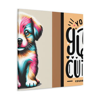 "Cutie Paws: A Playful Pup's Happiness" featuring an adorable golden retriever puppy with a mix of soft pink, pastel blue, and sunny yellow accents.- Canvas