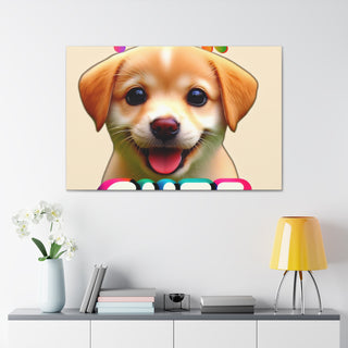 "Curiosity Paws: A Playful Pup's Tale of Happiness"- Canvas