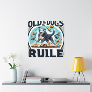 "Vintage Vibes: Embracing Age with Energetic Old Dogs"- Canvas