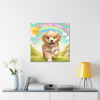 "Cutesy Canine Cuteness: A Playful and Happy Puppy With a Splash of Charm and Cheer"- Canvas