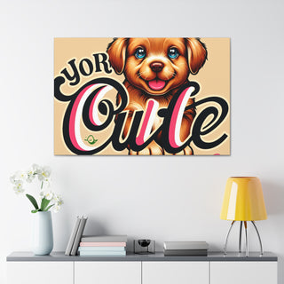 "Cuddle Paws: The Adorable Adventures of Your Cute Canine Companion" featuring a fluffy golden retriever puppy with a vibrant mix of playful pink and cheerful yellow hues.- Canvas