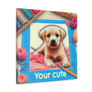 "Curious Canine Cuties" featuring the playful, curious, and happy puppy, Fluffball, in a colorful and heartwarming display of "Your Cute" text.- Canvas