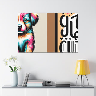 "Cutie Paws: A Playful Pup's Happiness" featuring an adorable golden retriever puppy with a mix of soft pink, pastel blue, and sunny yellow accents.- Canvas