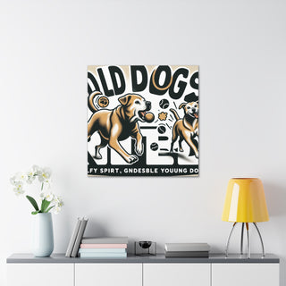 "Age is Just a Number: Celebrating the Charm and Energy of Senior Dogs" 

*insert image of an old dog running with a frisbee in its mouth, surrounded by younger dogs*- Canvas