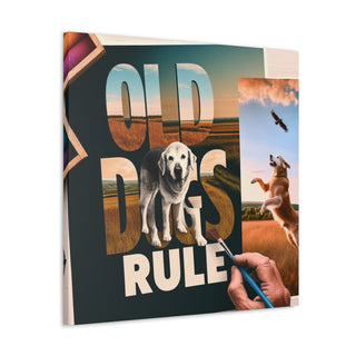 "Vintage Vibe: Embracing the Spirit of 'Old Dogs Rule' Through Playful Canine Shenanigans" 

[Image: An old golden retriever jumping over a hurdle at a dog park, with a big grin on its face.]- Canvas