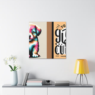 "Cutie Paws: A Playful Pup's Happiness" featuring an adorable golden retriever puppy with a mix of soft pink, pastel blue, and sunny yellow accents.- Canvas