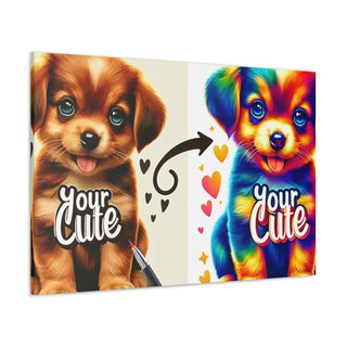 "Cuddly Canines: An Ode to Your Cuteness" with a playful, curious and happy puppy in pastel colors.- Canvas