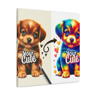 "Cuddly Canines: An Ode to Your Cuteness" with a playful, curious and happy puppy in pastel colors.- Canvas